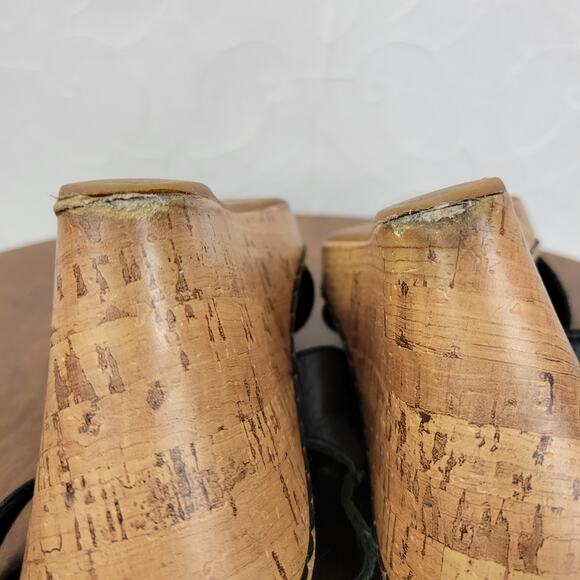 B.O.C Womens Schirra Sandals‎ 7 Black Leather Cork Wedge Sling Back Buckle Strap - Picture 10 of 14